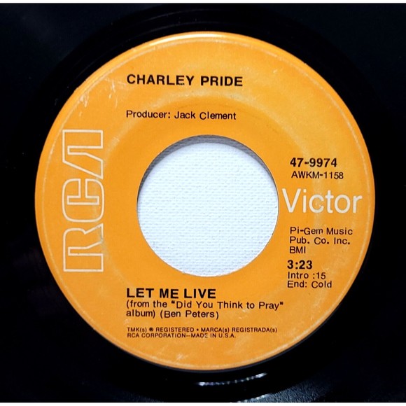 Charley Pride Vinyl 45 Did You Think To Pray / Let Me Live VG Country Gospel - Picture 2 of 2